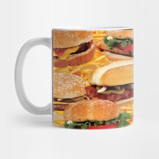 Hamburger and fries fast food extravaganza. Mug